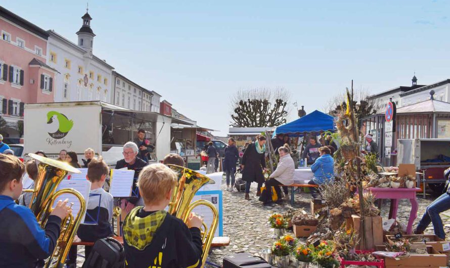 Bauernmarkt, ganz besonders: Schul-Elternbeirat und Bläserklasse zu Gast