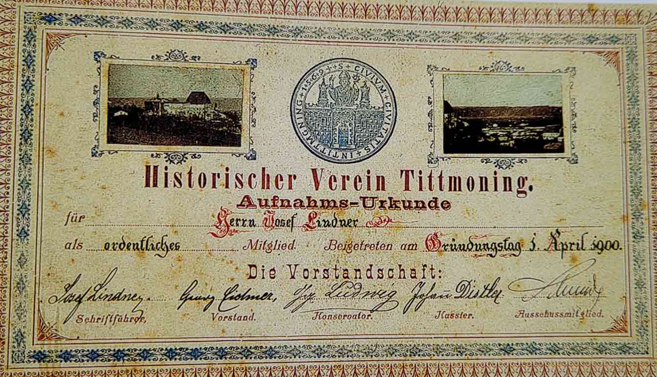 Beitrittsurkunde Historischer Verein Tittmoning